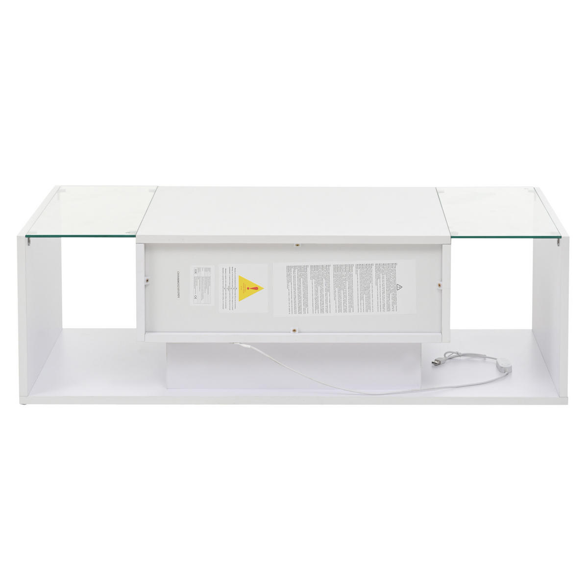KONFERENČNÍ stolek 100/50/31 cm bílý z dřevotřísky a tvrzeného skla s LED a zásuvkou - bílá, kompozitní dřevo (100/50/31cm) - OKWISH