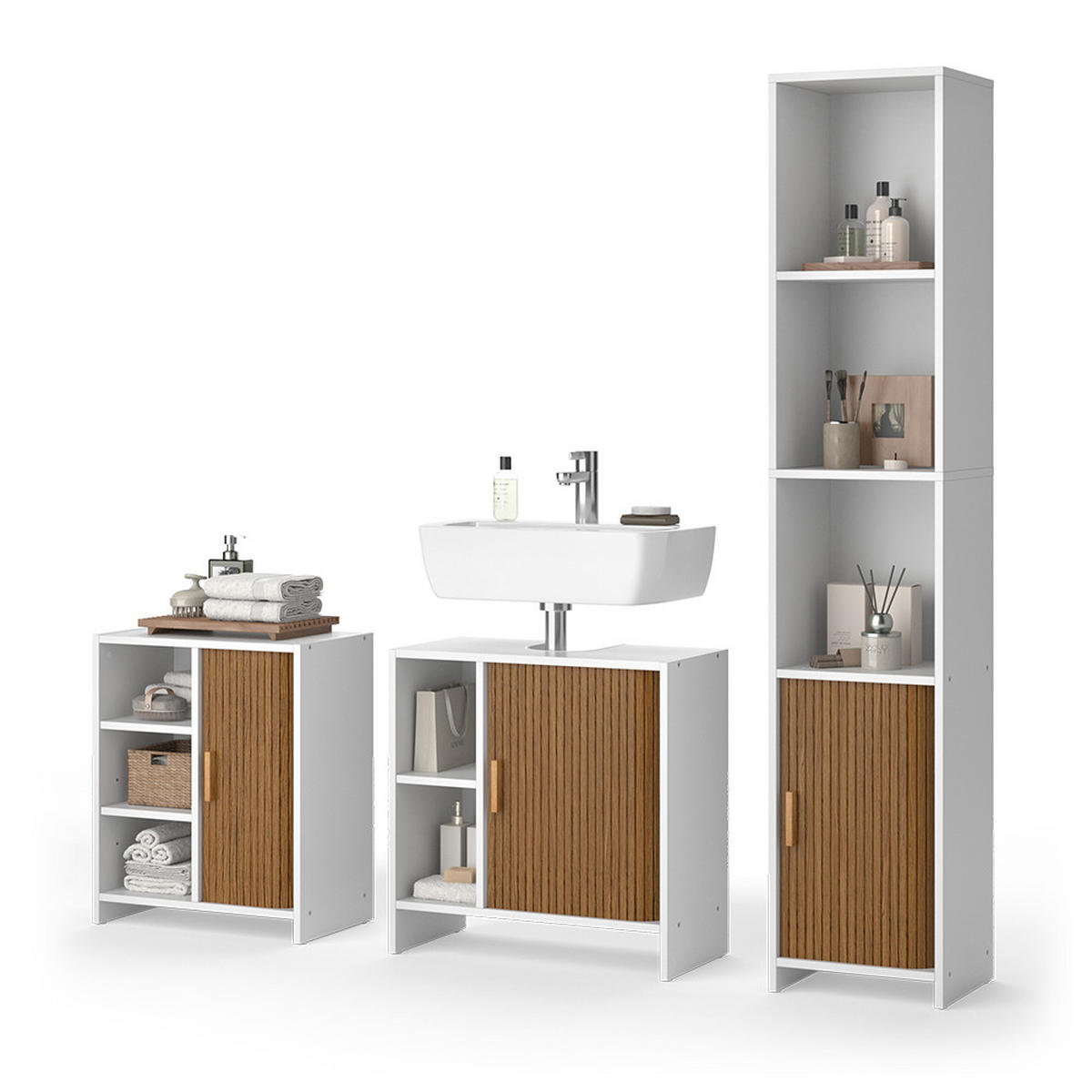 BADMÖBEL-SET Norea, Eiche/Weiß, 3-teilig - Eichefarben/Weiß, Holzwerkstoff (60/60/30cm) - Vicco