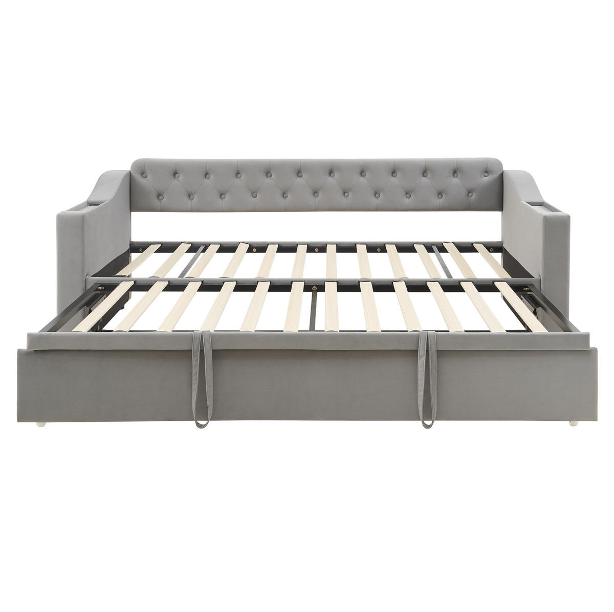 POLSTERBETT 90/180×190 cm Grau aus Samt mit USB- und Type-C-Anschlüssen - Grau, Textil (90/180cm) - Flora Grace