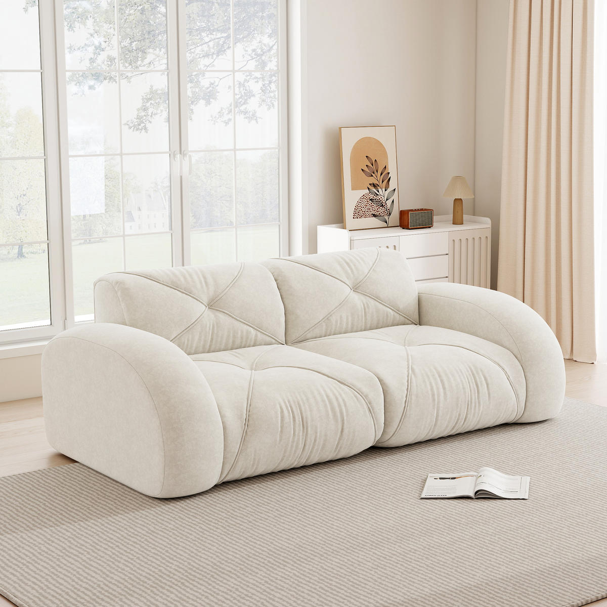 2-SITZER SOFA Chenille Weiß - Weiß, Textil (204/76/95cm) - WISHDOR