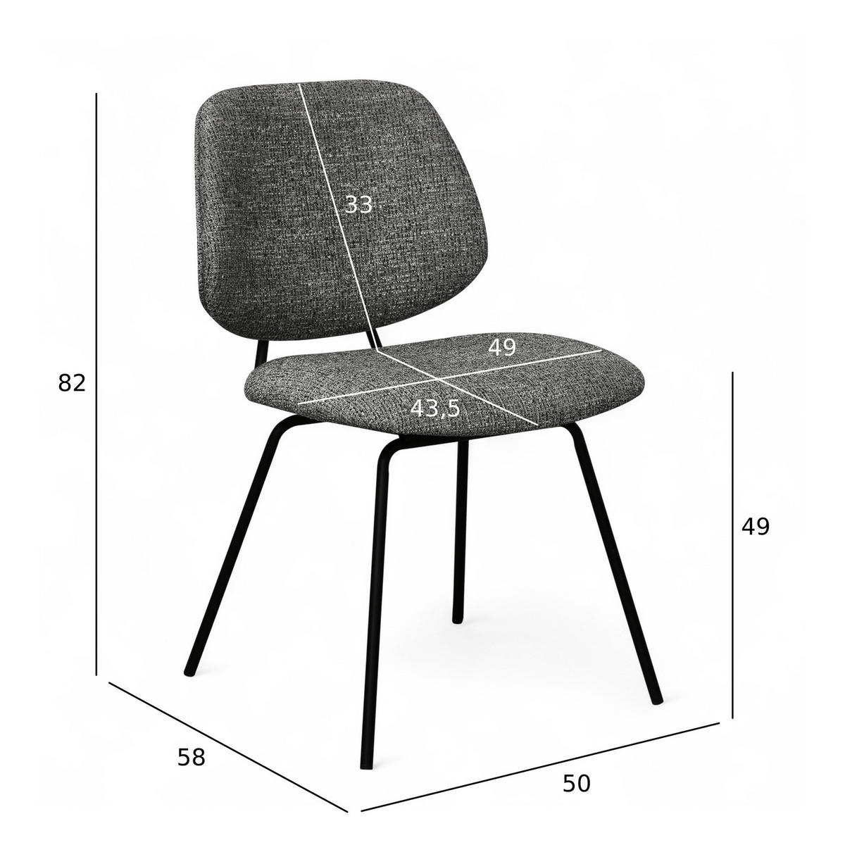 STUHL-SET 2 Stück in Teddystoff Grau - Schwarz/Grau, Textil/Metall (50/82/58cm) - Furnhouse