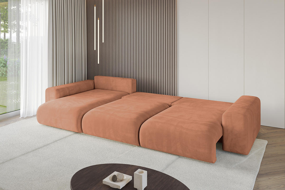 ECKSOFA Ottomane links ESKAR-L 364x176x84 Koralle Velours - Koralle/Schwarz, Holzwerkstoff/Kunststoff (364/176cm) - ALTDECOR