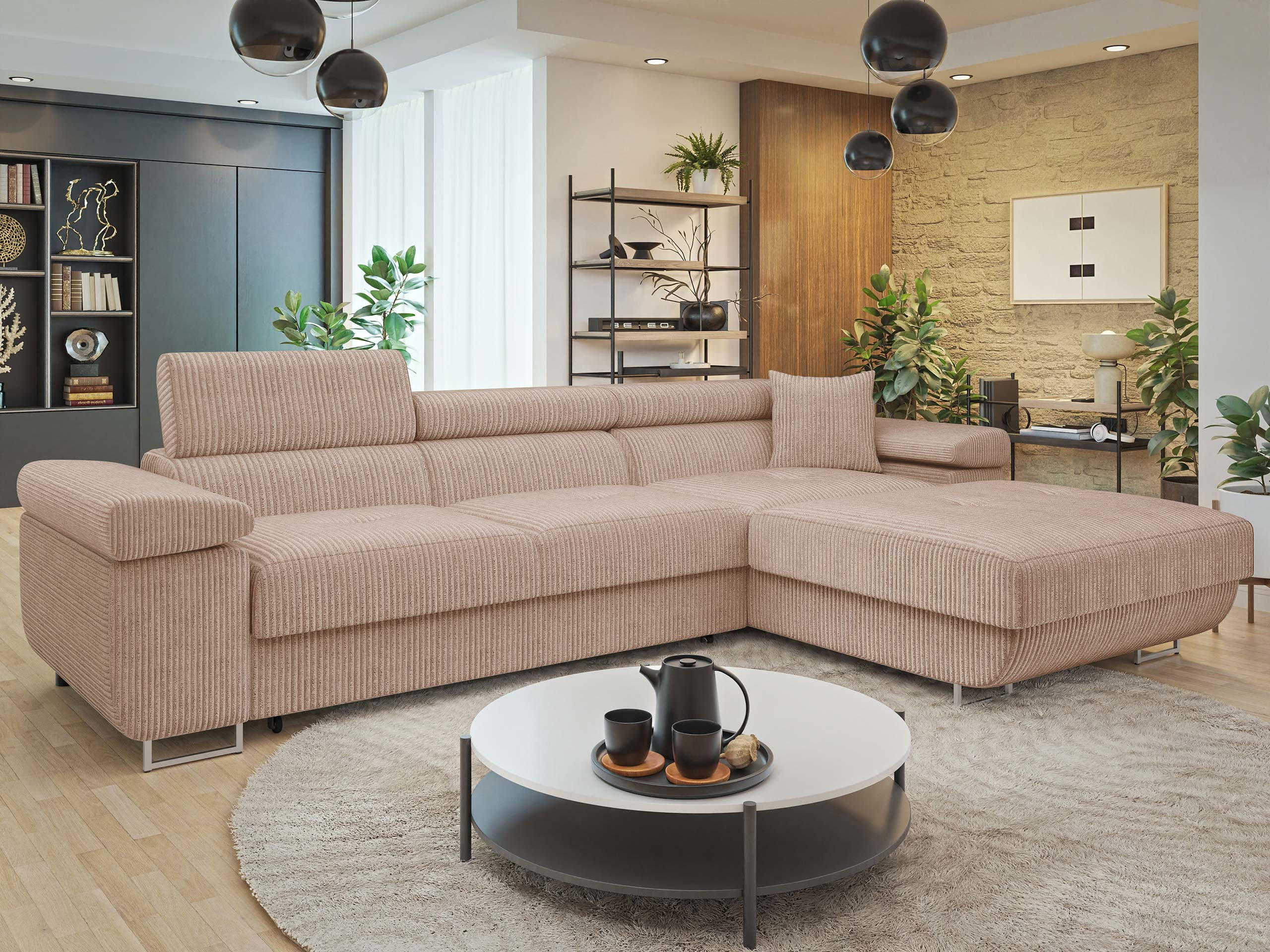 ECKSOFA Torezio Mini Cord, Seite: Rechts - Rosa, Holz/Textil (280/170cm) - MIRJAN24