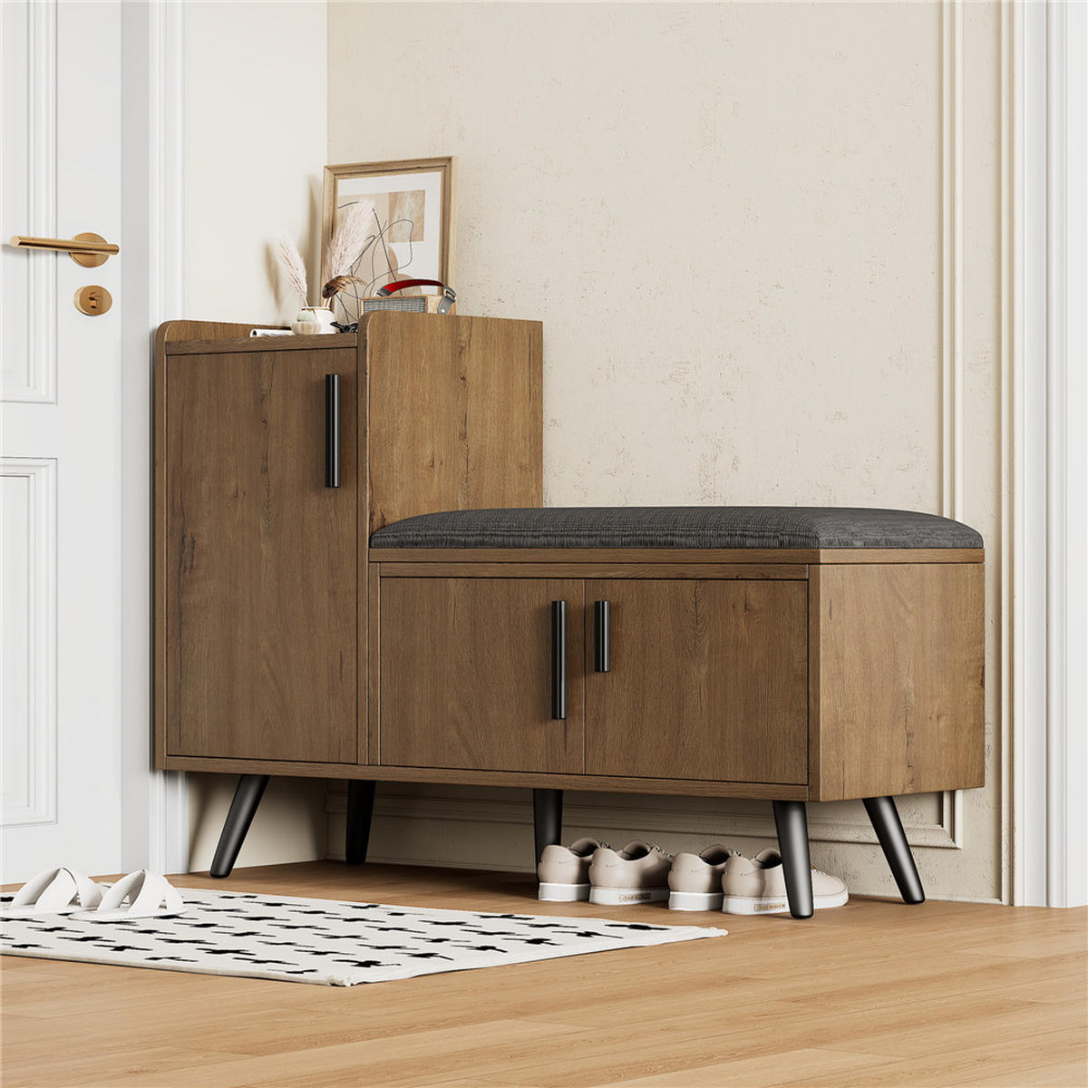 SCHUHSCHRANK Sitzbank 100x34x69 cm Stauraum Braun - Braun, Holz (100/69/34cm) - Kaket