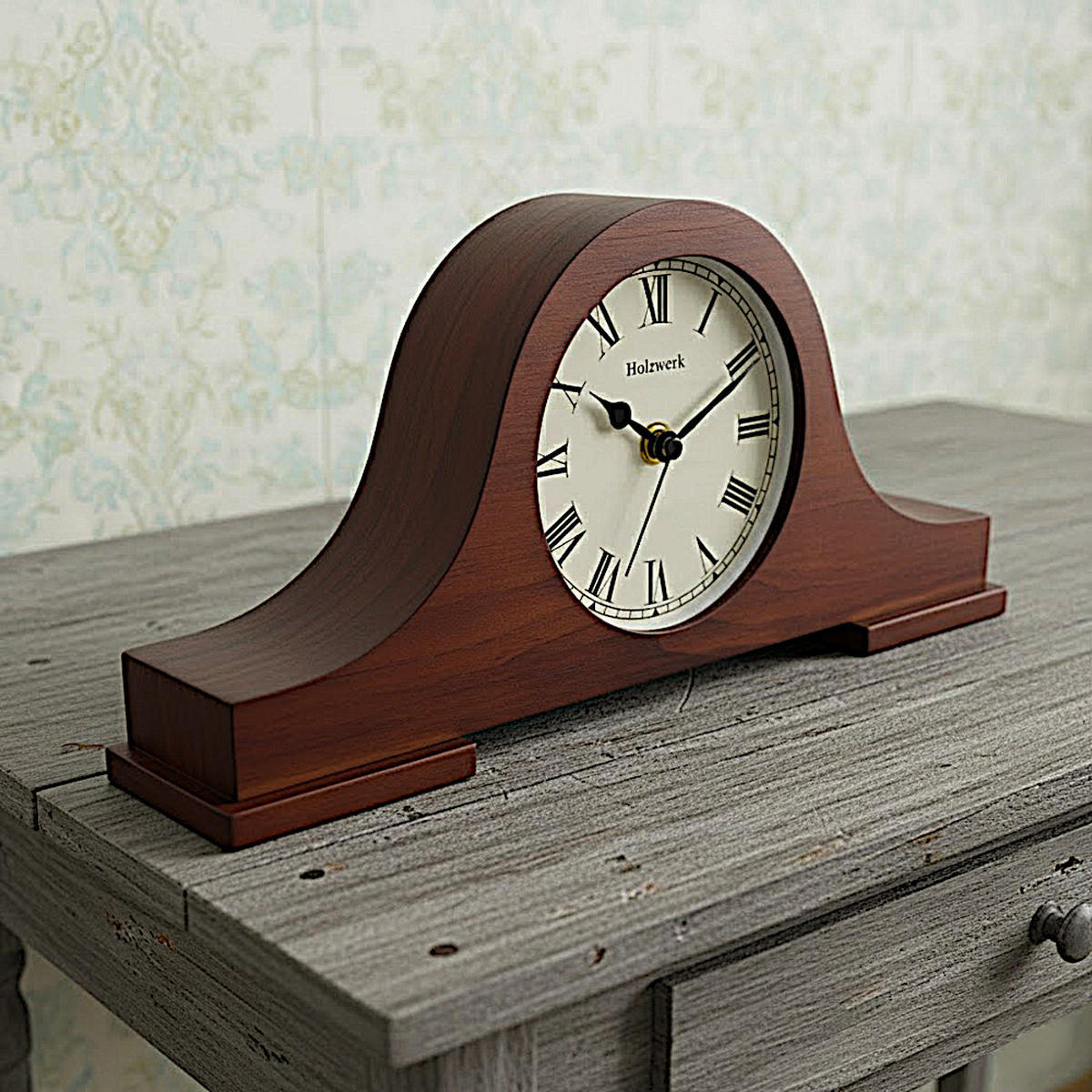 TISCHUHR Holz Vintage BRAUBACH Retro Tisch Uhr, mahagoni braun - Kirschrot, Glas/Holz (33/15/5cm) - Holzwerk