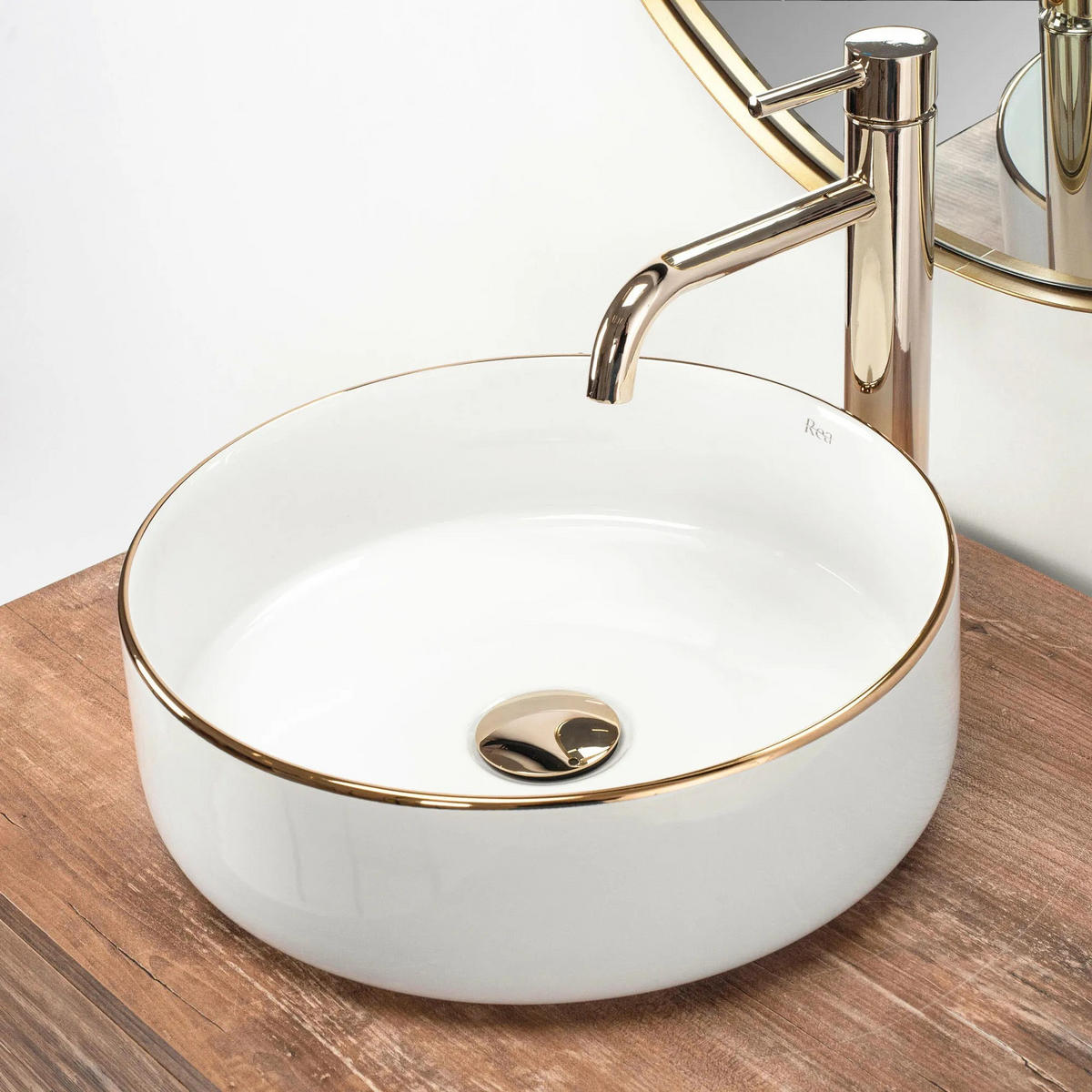 AUFSATZWASCHBECKEN Rea Sami Gold Edge - Weiß, Keramik (36/11.5/36cm) - REA