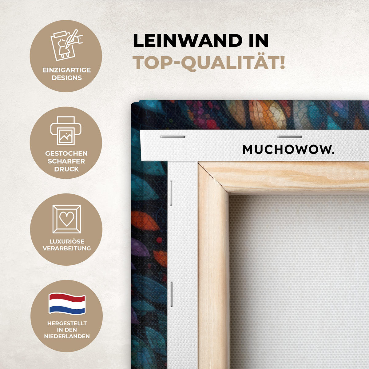 LEINWANDBILD Mosaik - Bunt - Baum - Äste Wanddeko Schlafzimmer 60x90 cm - Multicolor, Textil (60/90cm) - MuchoWow