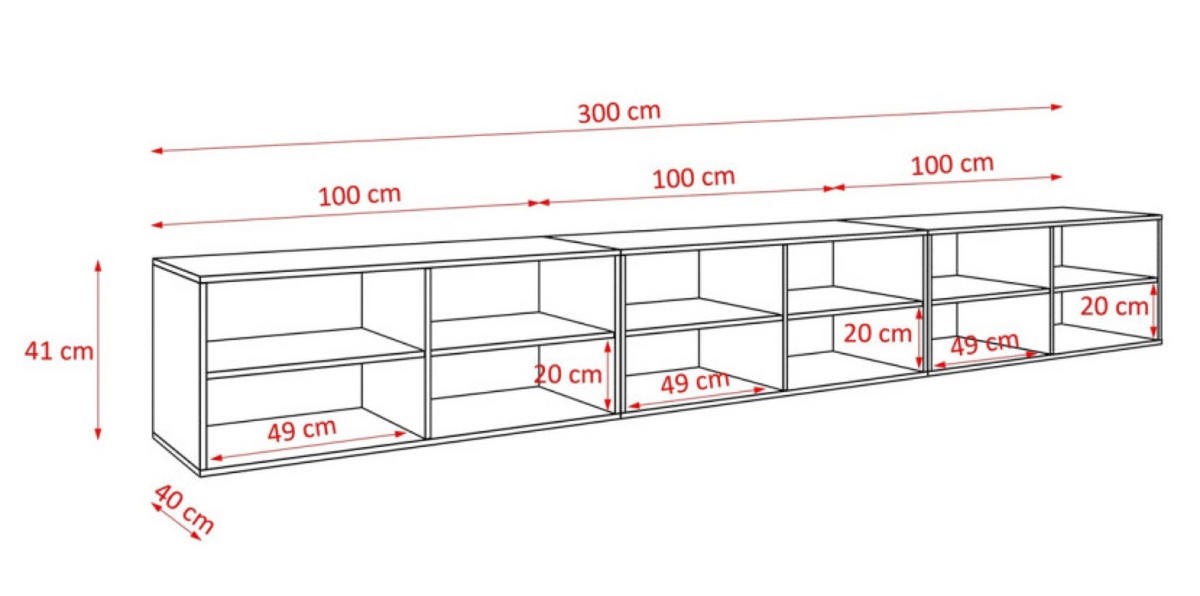 TV-SCHRANK Schwarz Catania Eiche Rillenoptik Offen Mit Regalen 300 cm - Braun, Holzwerkstoff (300/41/40cm) - Sepro Meble