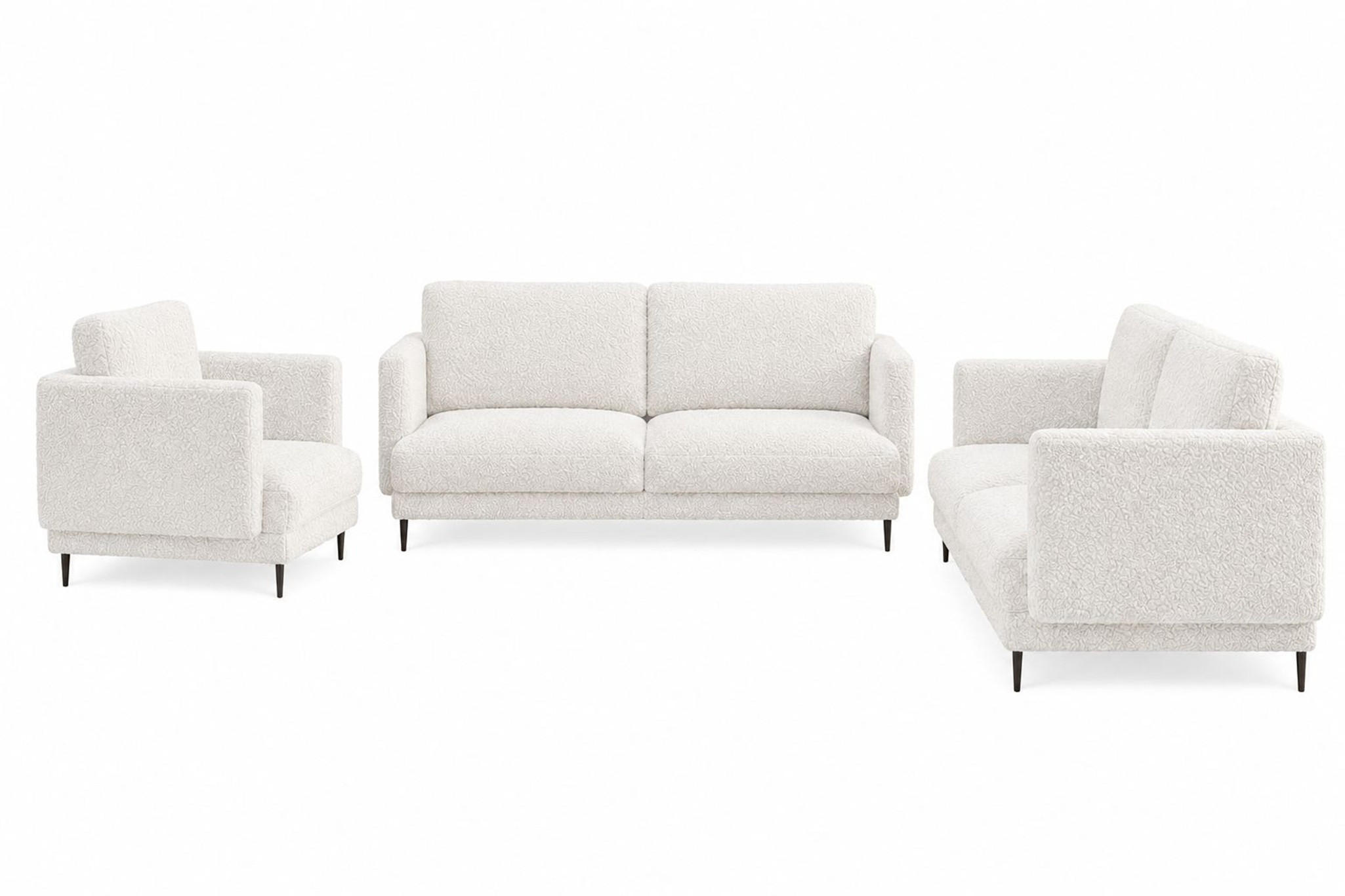 SOFASET Helmer 3-2-1 In Stoff Baloo - Weiß, Holzwerkstoff/Textil (226/95/95cm) - Fun Möbel