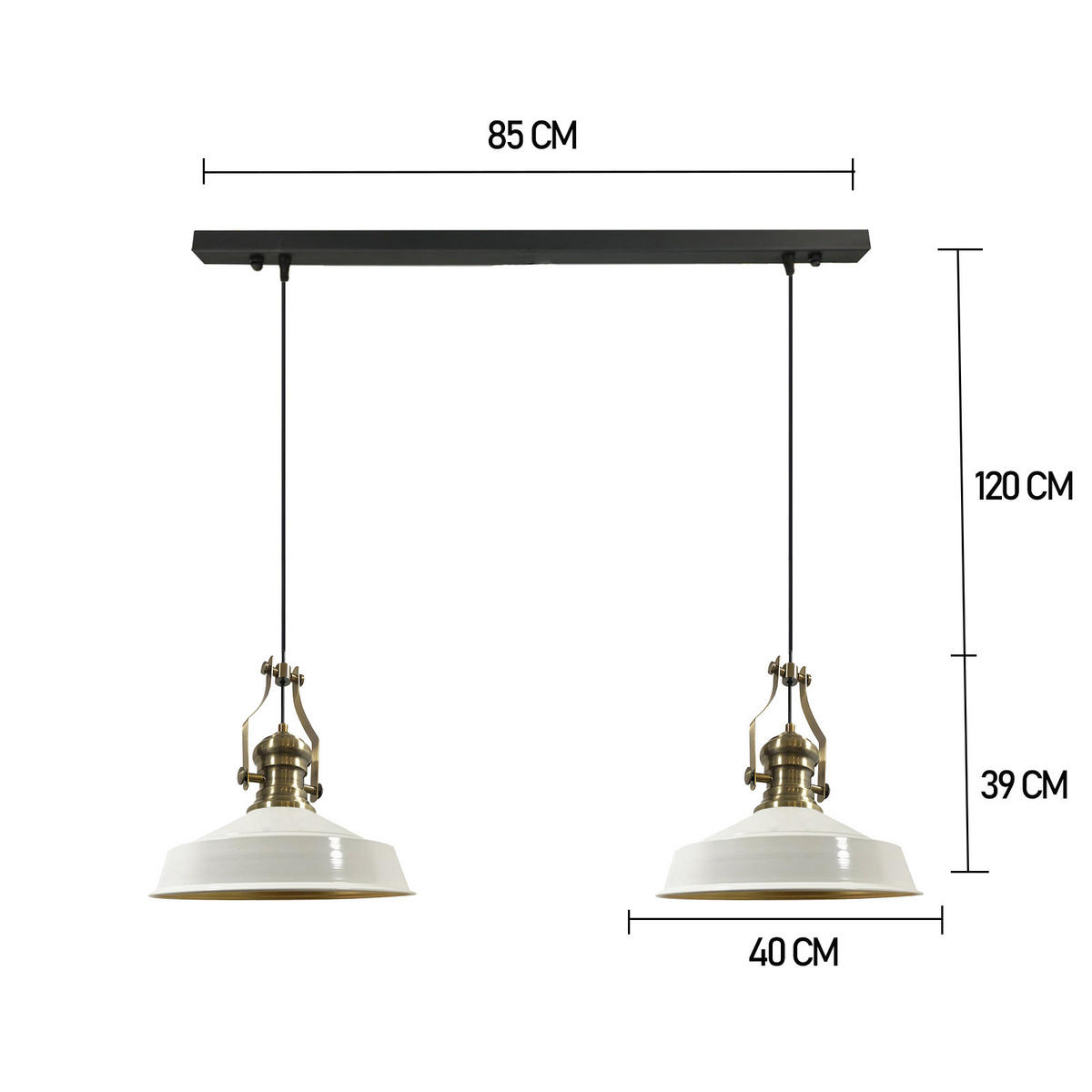 PENDELLEUCHTE Asletl Vintage 2 Flammig 41/36 cm - Weiß Hochglanz/Goldfarben, Metall (41/36cm) - Bamyum