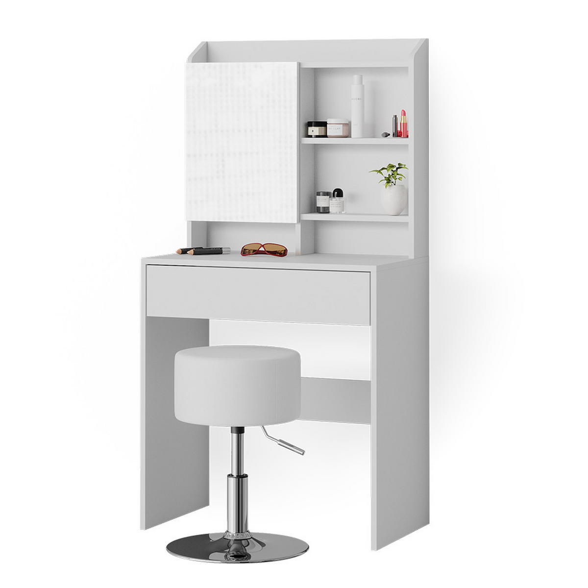 SCHMINKTISCH Laura Weiß 70 cm mit Hocker - Weiß, Holzwerkstoff (70/136/40cm) - Vicco