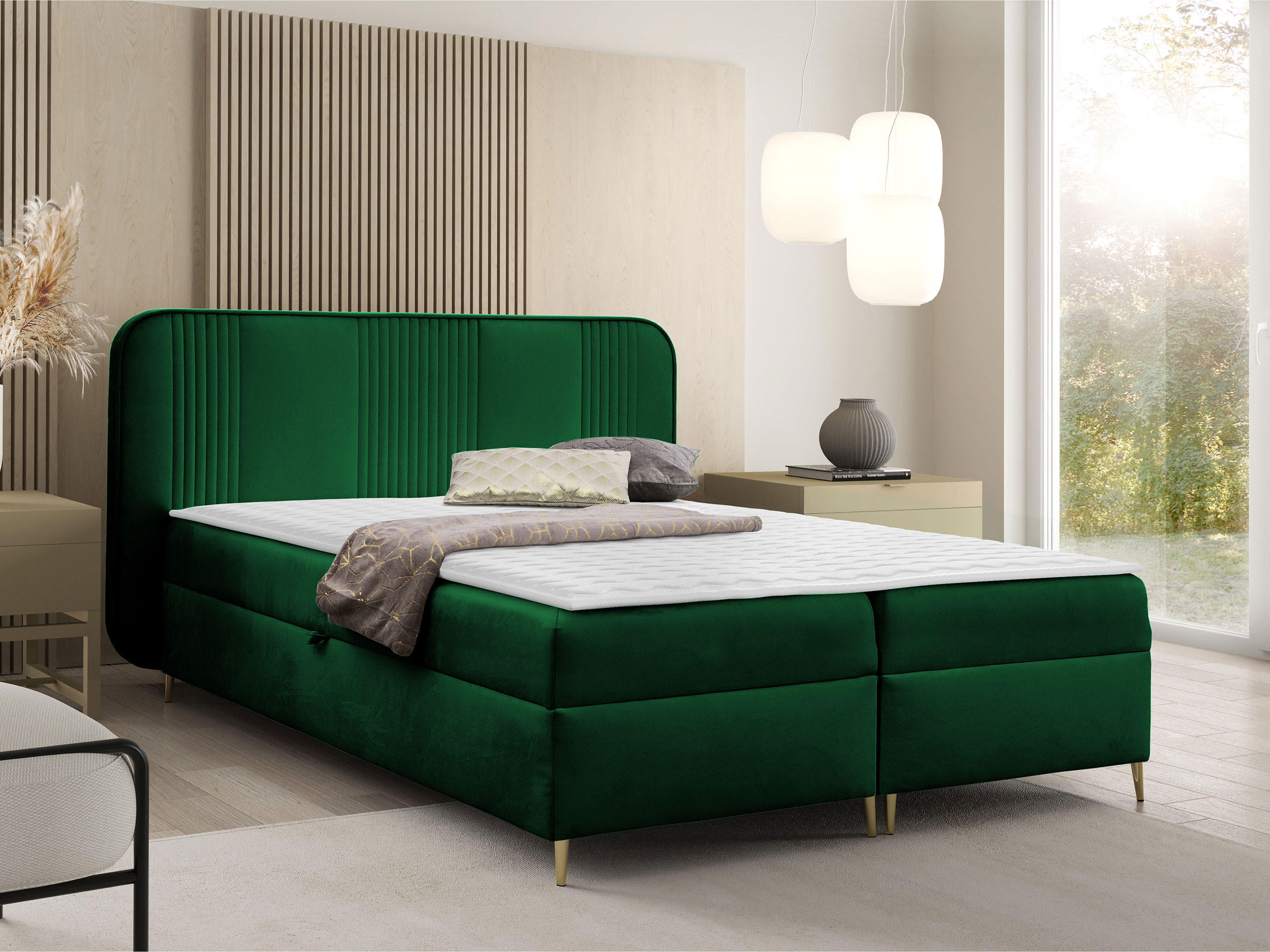BOXBETT Fandy - Goldfarben/Grün, Holz/Textil (140/200cm) - MIRJAN24