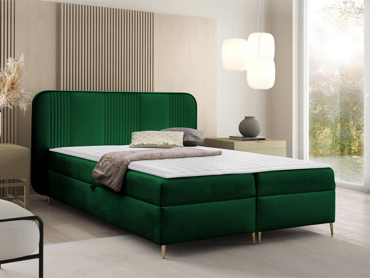 BOXBETT Fandy - Goldfarben/Grün, Holz/Textil (120/200cm) - MIRJAN24