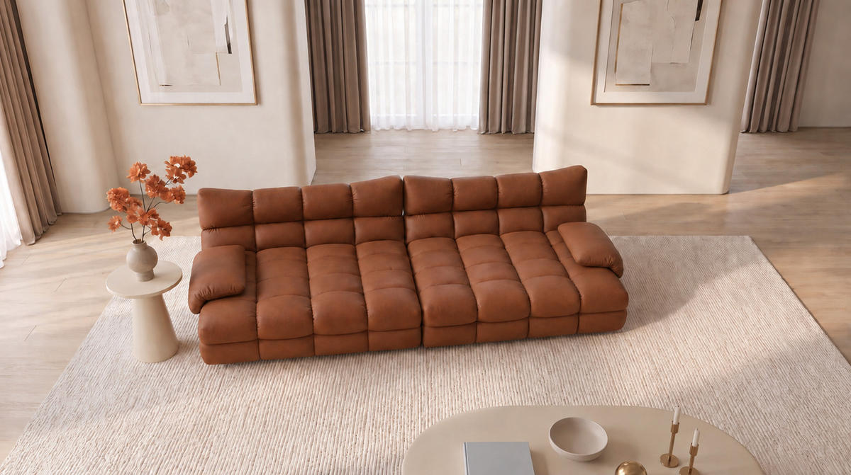BIG SOFA AMIA Braun Lederfaserstoff - Dunkelbraun/Schwarz, Leder/Kunststoff (290/86/178cm) - KAWOLA