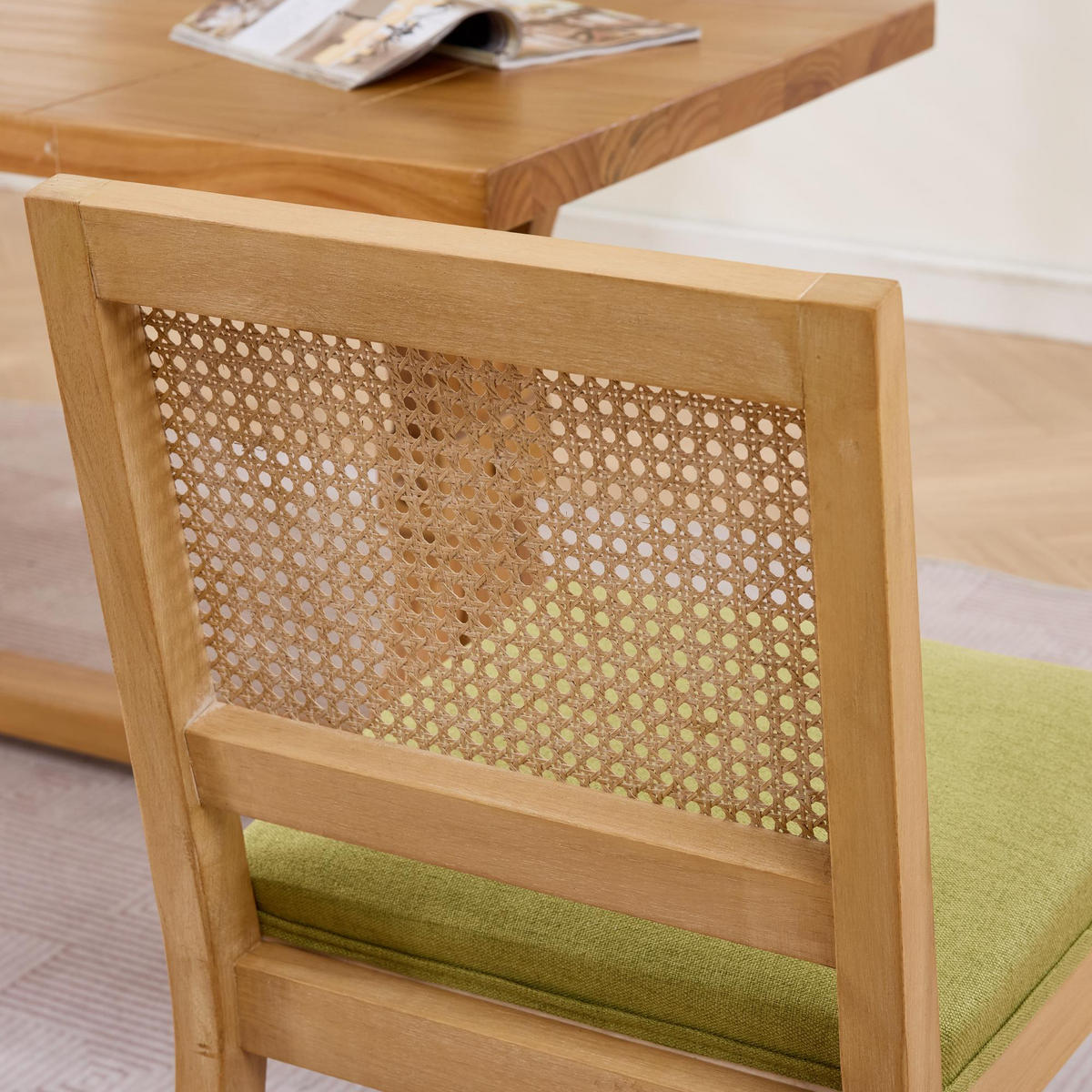 STUHL-SET DE-36363 2 Stück mit Rattan-Rückenlehne Olivgrün - Grün, Holz (48/86.5/56cm) - ComfortXL