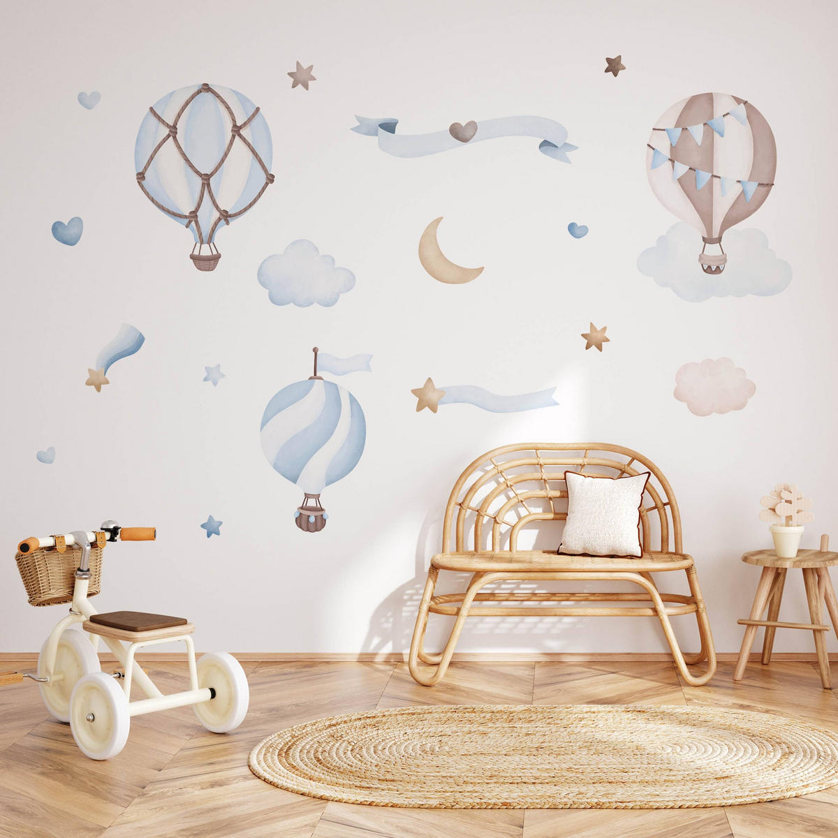 STICKER SET für Kinder blaue Luftballons Wolken Sterne Boho 60x30 - Beige/Braun, Papier (60/30/1cm) - Muralo