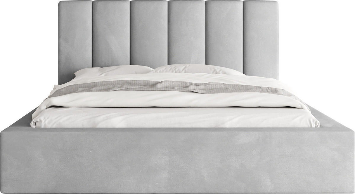 POLSTERBETT Amira mit Bettkasten, Grau Samt 180x200 cm - Birkefarben/Schwarz, Holz/Holzwerkstoff (180/200cm) - WFL GROUP