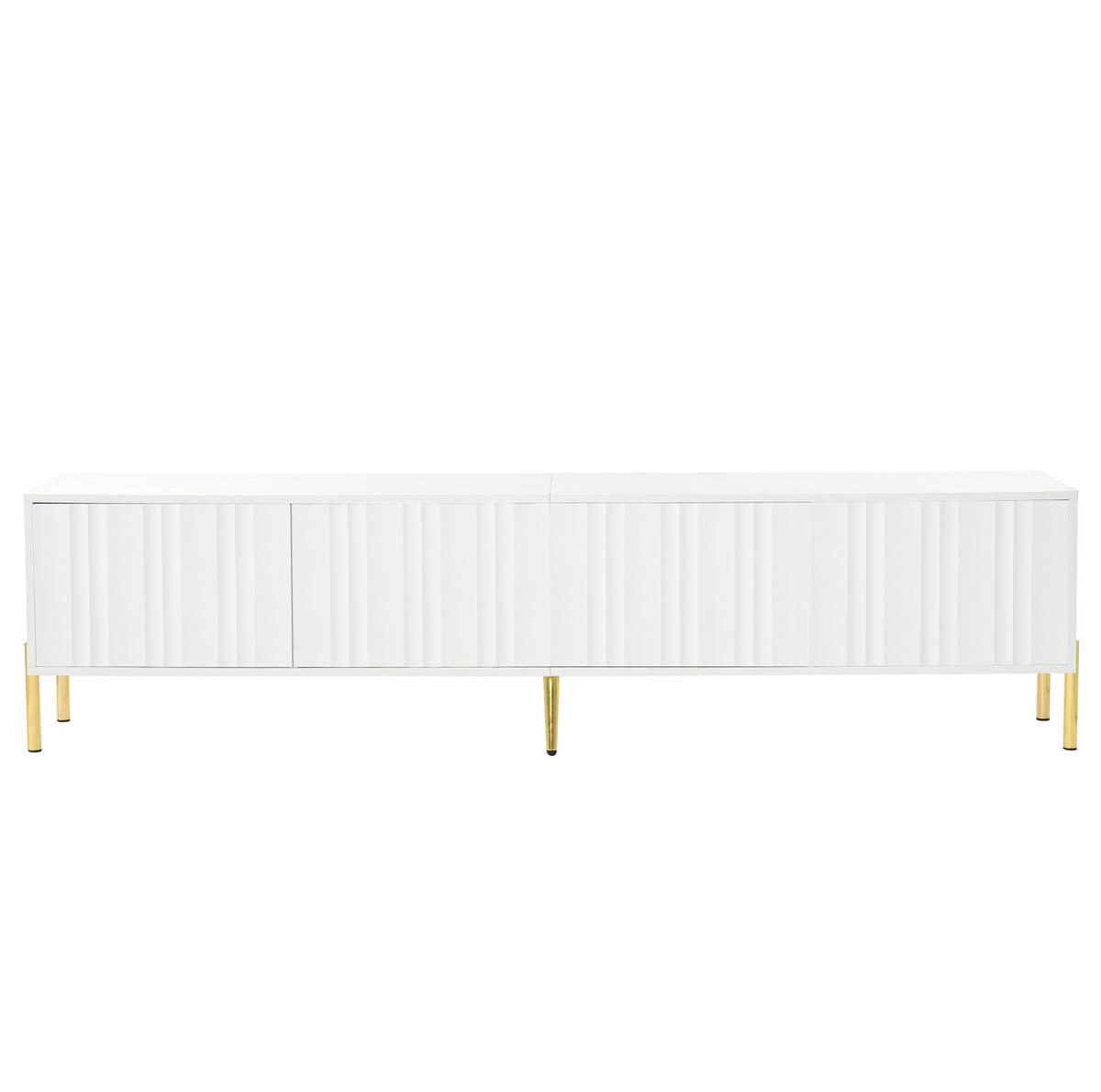 LOWBOARD 190/38/48 cm in Weiß mit 4 Türen, gerillter Front und goldfarbenen Beinen - Weiß, Holzwerkstoff (190/48/38cm) - Flora Grace