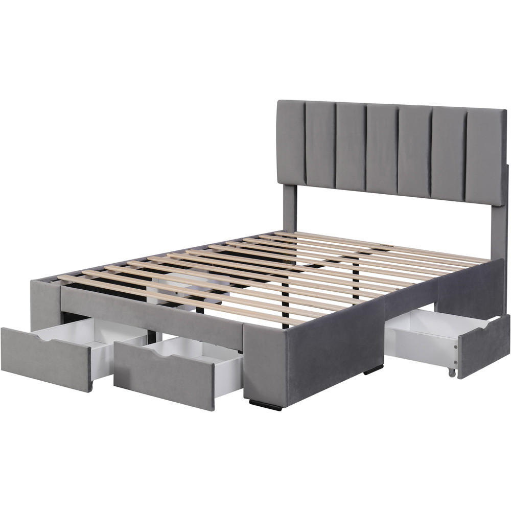 POLSTERBETT 140/200 cm in Samt - Grau, Holz/Textil (140/200cm) - KOMHTOM
