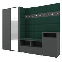 GARDEROBE NELA VIII 250 cm (Modulare Flurmöbel Graphit mit Spiegel & Sitzpolster Flaschengrün 28 Set XL) - Dunkelgrün/Silberfarben, Holz/Holzwerkstoff (250/187/40cm) - Ravio