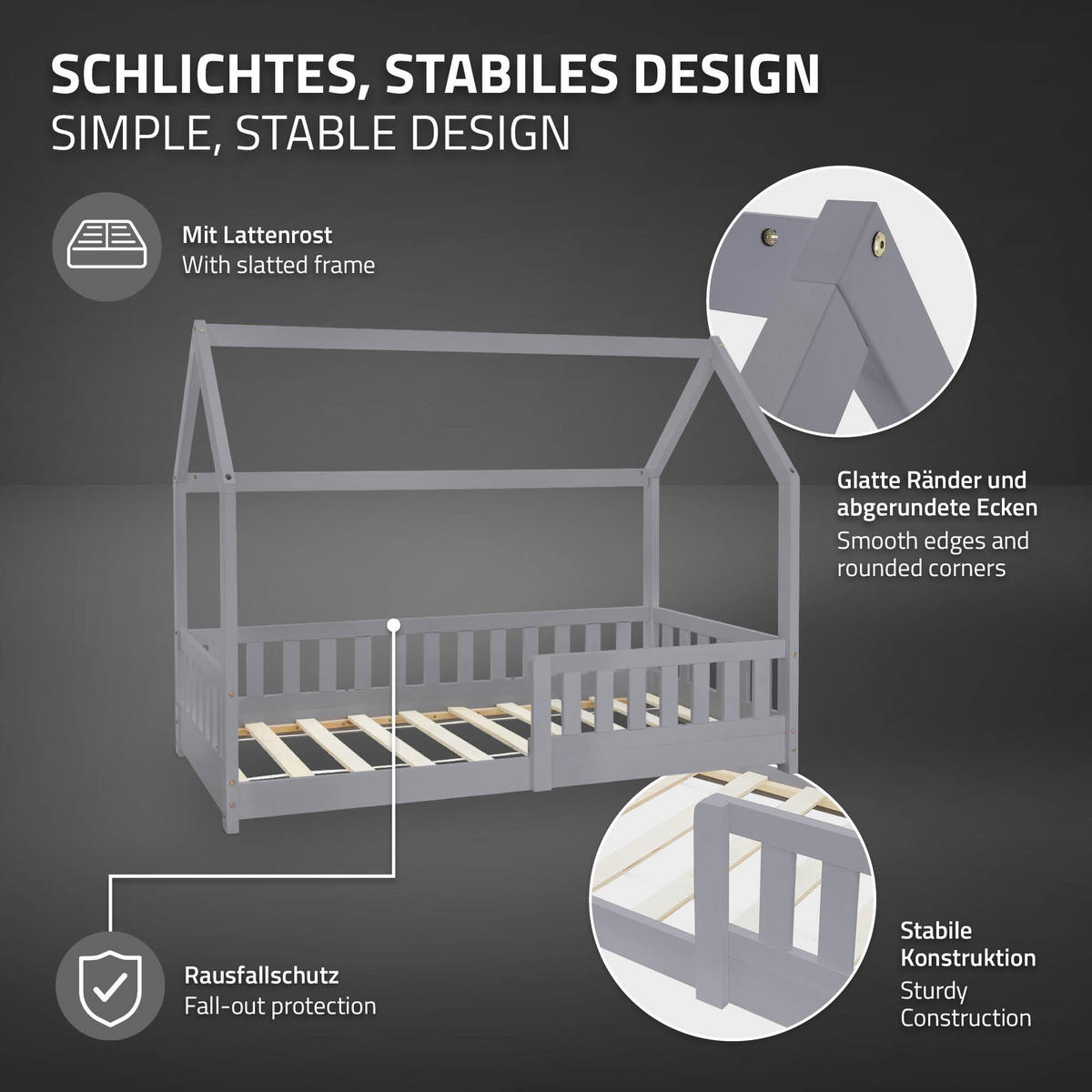 KINDERBETT mit Dach und Matratze 80x160 cm Hellgrau - Hellgrau, Holz (80/160cm) - ML-DESIGN