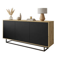 KOMMODE SANAYI II Eiche Artisan/Schwarz auf schwarzem Gestell - Schwarz, Holzwerkstoff (153.9/75/39.6cm) - Lookway