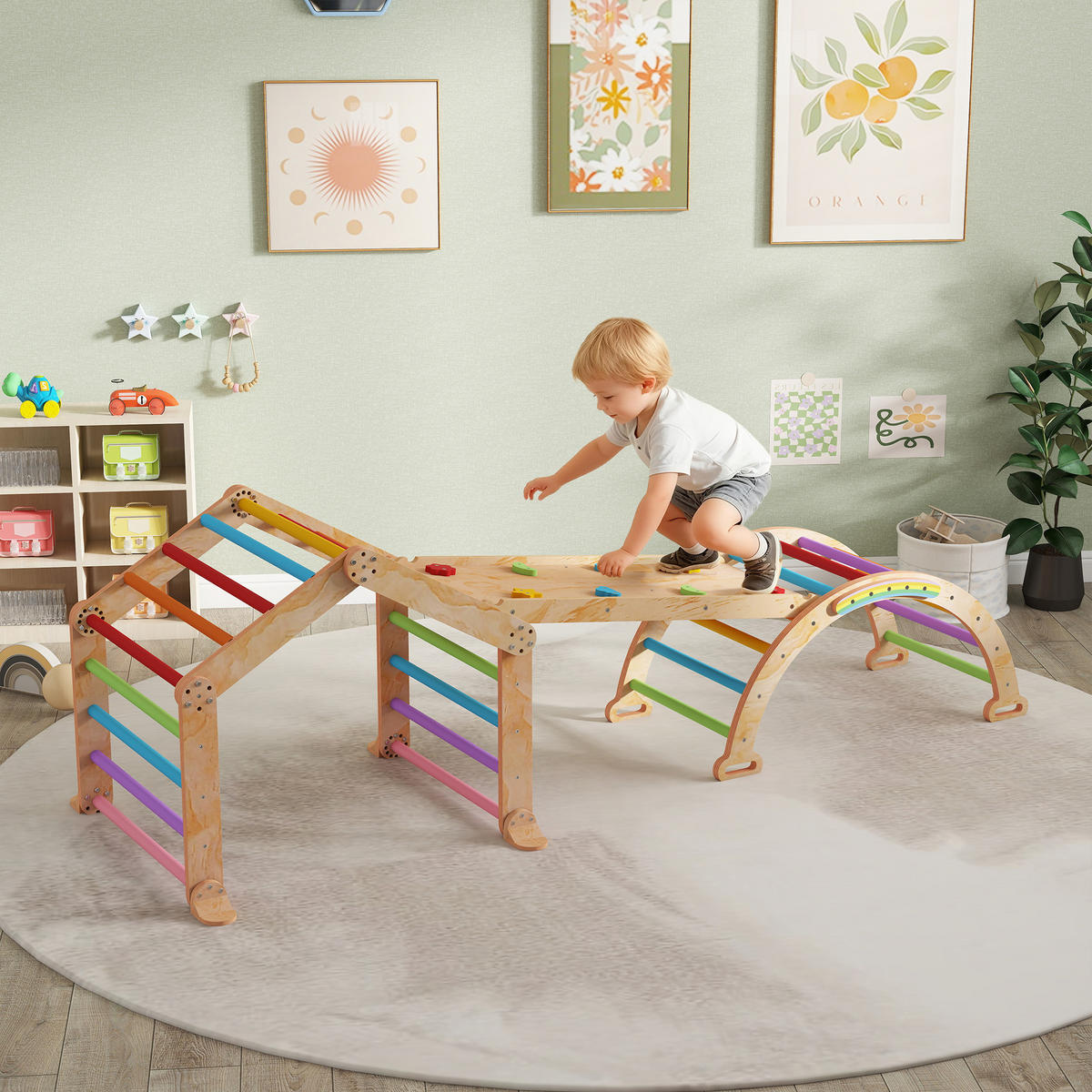KLETTERGERÜST 9-in-1 DE-09844 Holz - Naturfarben, Holz (52.5/48/100cm) - ComfortXL