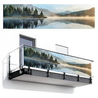 BALKON-SICHTSCHUTZ See - Nebel - Berge - Landschaft - Hellblau, Kunststoff (300/75cm) - MuchoWow