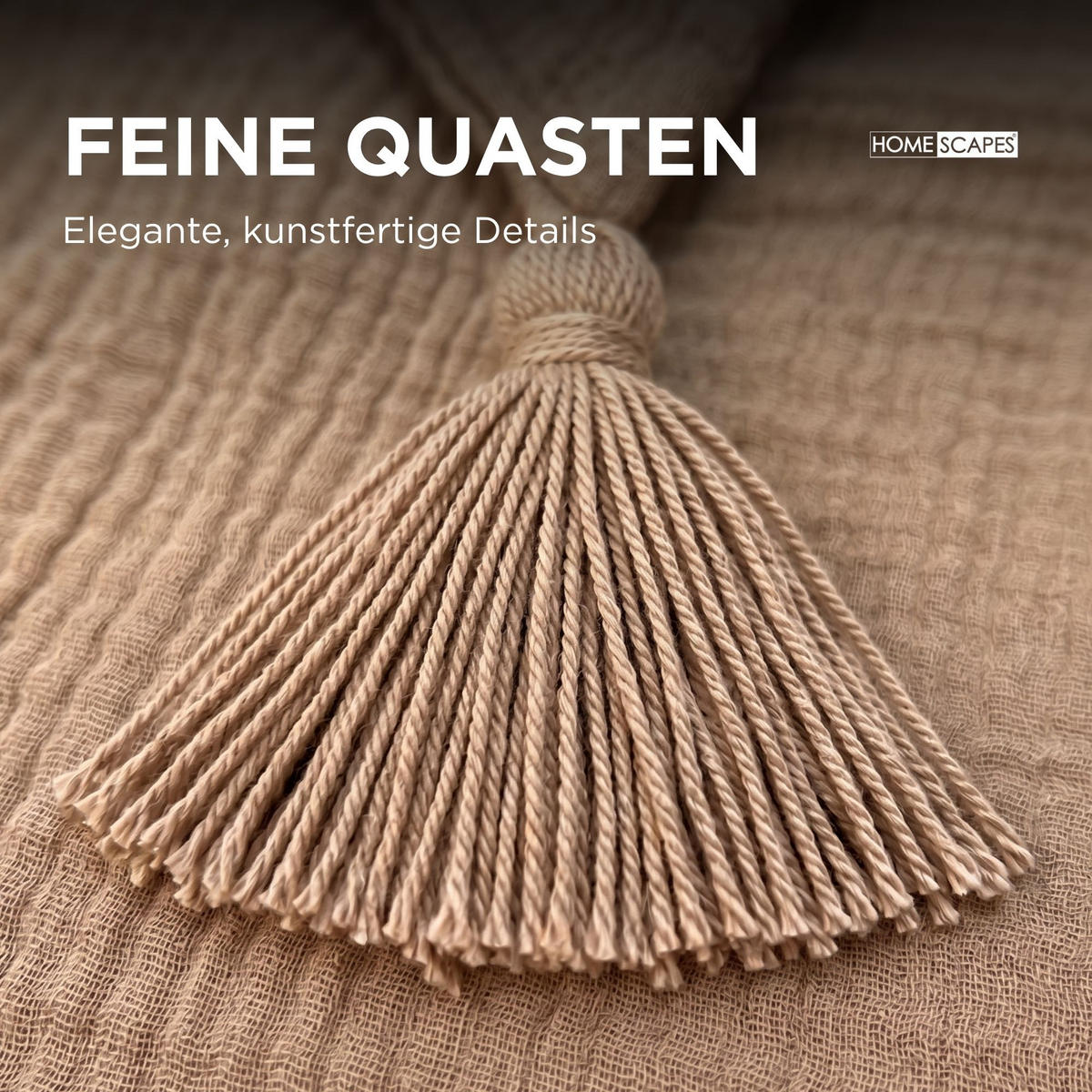 DEKOKISSEN Musselin mokka mit Quasten, 45/45 cm - Mokka, Textil (45/45cm) - Homescapes