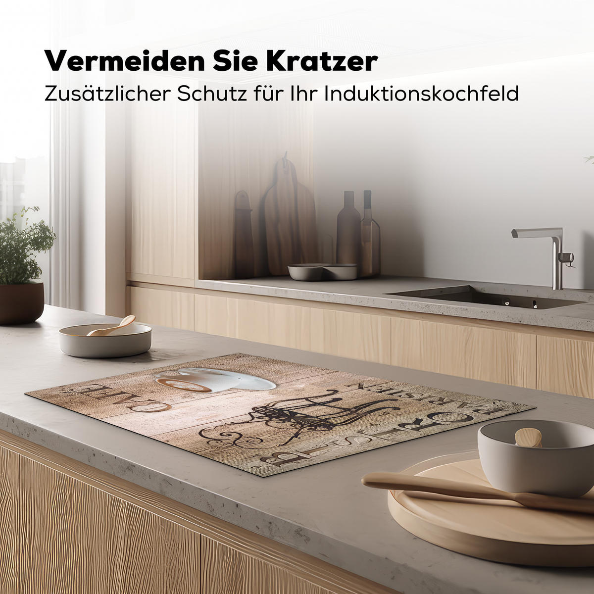 HERDABDECKPLATTE Bistro Parisien - Café - Kaffee - Jahrgang Ceranfeldabdeckung 76x51.5 cm - Cappuccino, Kunststoff (76/51.5/0.2cm) - MuchoWow