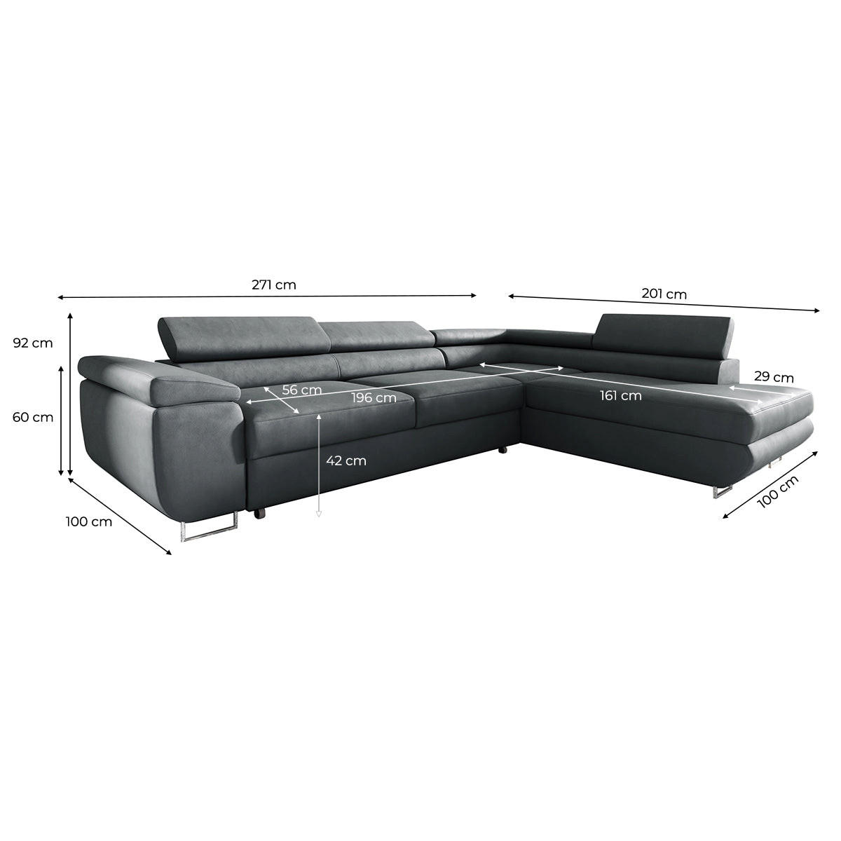 ECKSOFA Lyam 4 Sitzplätze Dunkelgrau - Grau, Textil (271/201cm) - Petits-meubles