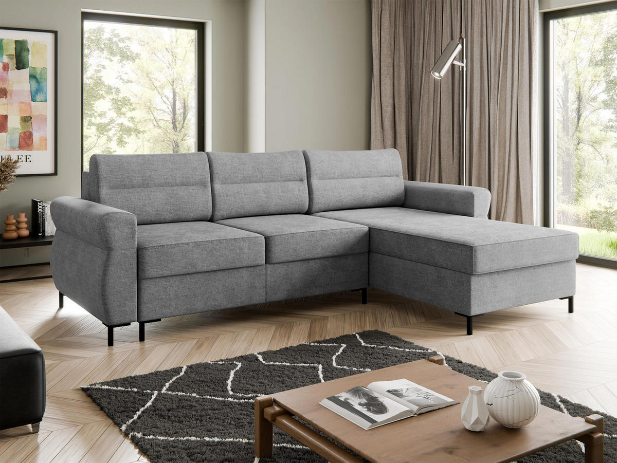 ECKSOFA Berne - Hellgrau/Schwarz, Holz/Kunststoff (258/170cm) - MIRJAN24