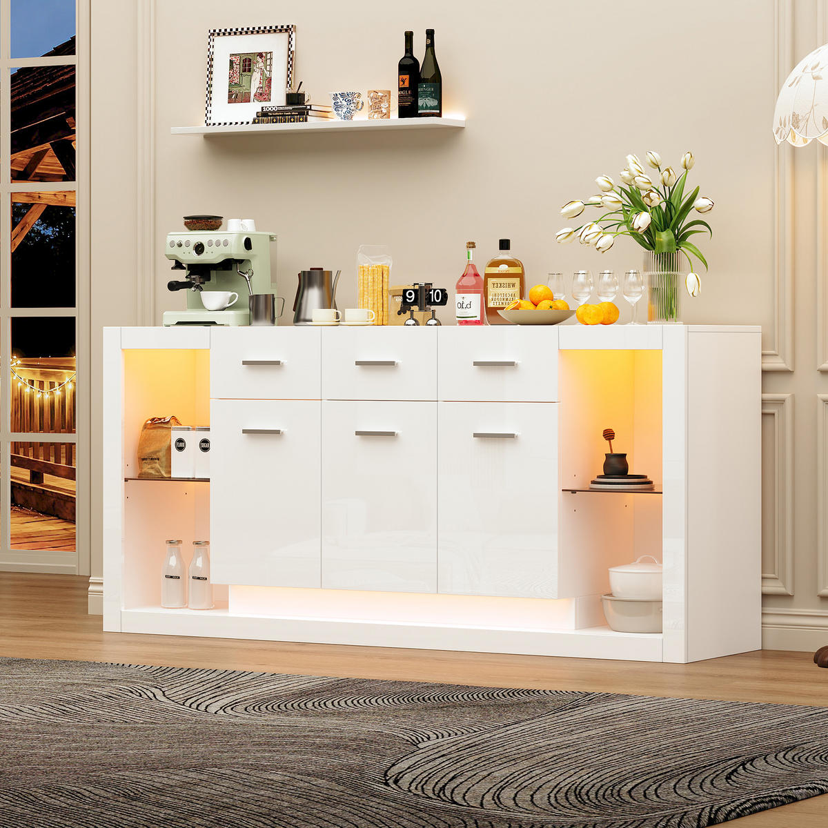 KOMODA 160x40x75 cm Bijela LED 3 ladice - bijela, drvni materijal (40/75/160cm) - FLIEKS