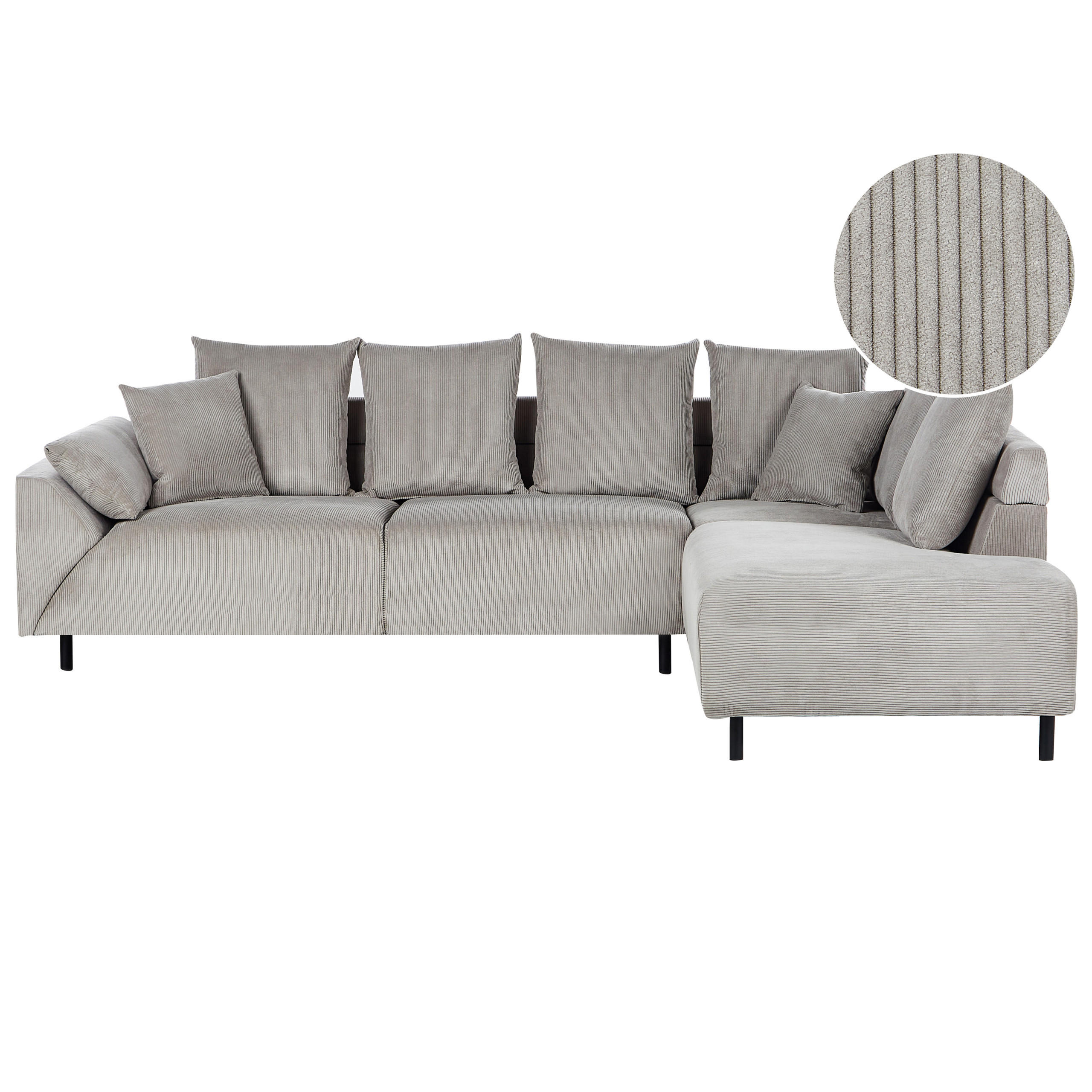 ECKSOFA 4-Sitzer Cord Hellgrau linksseitig Lunner - Hellgrau/Schwarz, Textil (266/180cm) - Beliani