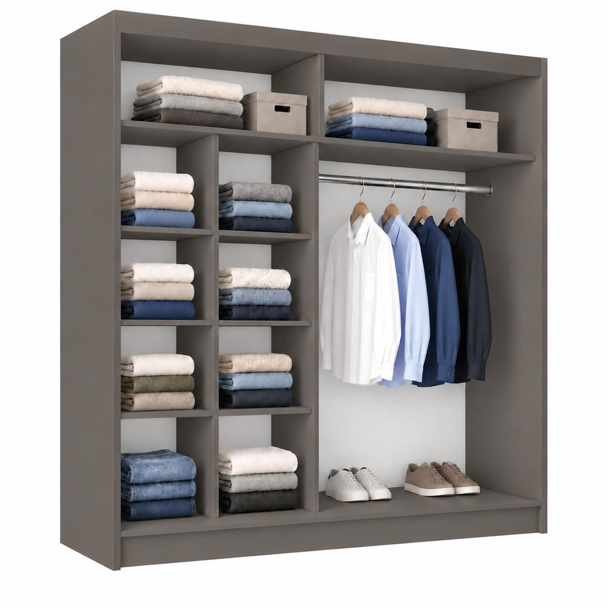 KLEIDERSCHRANK Nox 200 cm Graphit Spiegel Griffe silber - Graphitfarben, Holzwerkstoff (200/216/61cm) - KS Home Concept