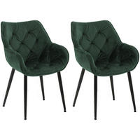 ARMLEHNENSTUHL 2er Set Samt Grün - Schwarz/Grün, Textil/Metall (58/83/62cm) - CLP