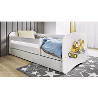 KINDERBETT Bagger 80x160 cm mit Matratze, Schublade, Rausfallschutz & Lattenrost, Weiß - Weiß, Holzwerkstoff (80/160cm) - RAUMHIRSCH FURNITURE