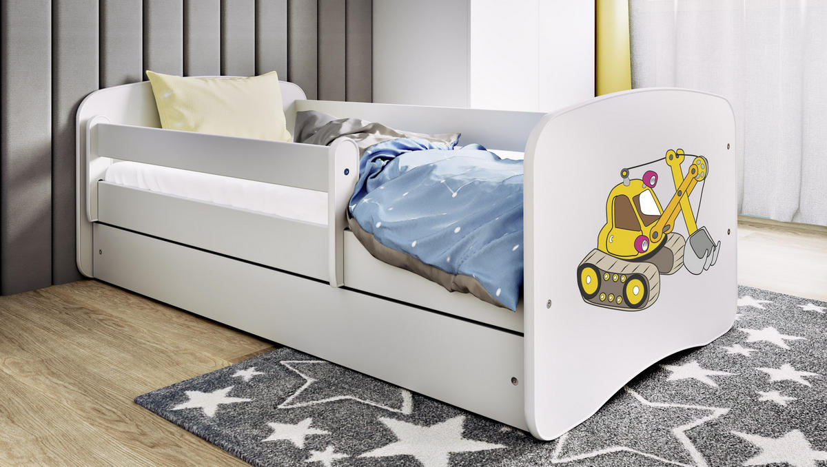 KINDERBETT Bagger mit Schublade 140/70 80/61/144 - Weiß, Holzwerkstoff (70/140cm) - RAUMHIRSCH FURNITURE