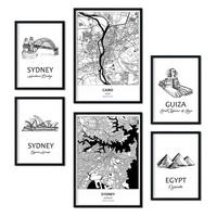 POSTER Set Mit 6 Von Ägypten Und Sidney Sammlung A3 & A4 Schwarzer Rahmen - Schwarz, Papier (29/3cm) - Nacnic