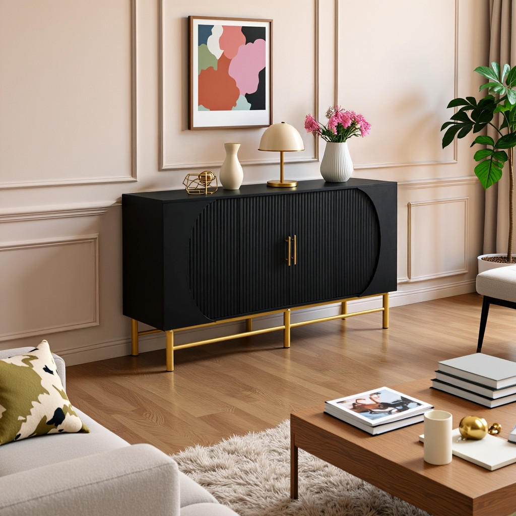 SIDEBOARD mit vertikalem Streifenmuster - Walnussfarben, Holzwerkstoff (145/81.5/40cm) - Urban Meuble