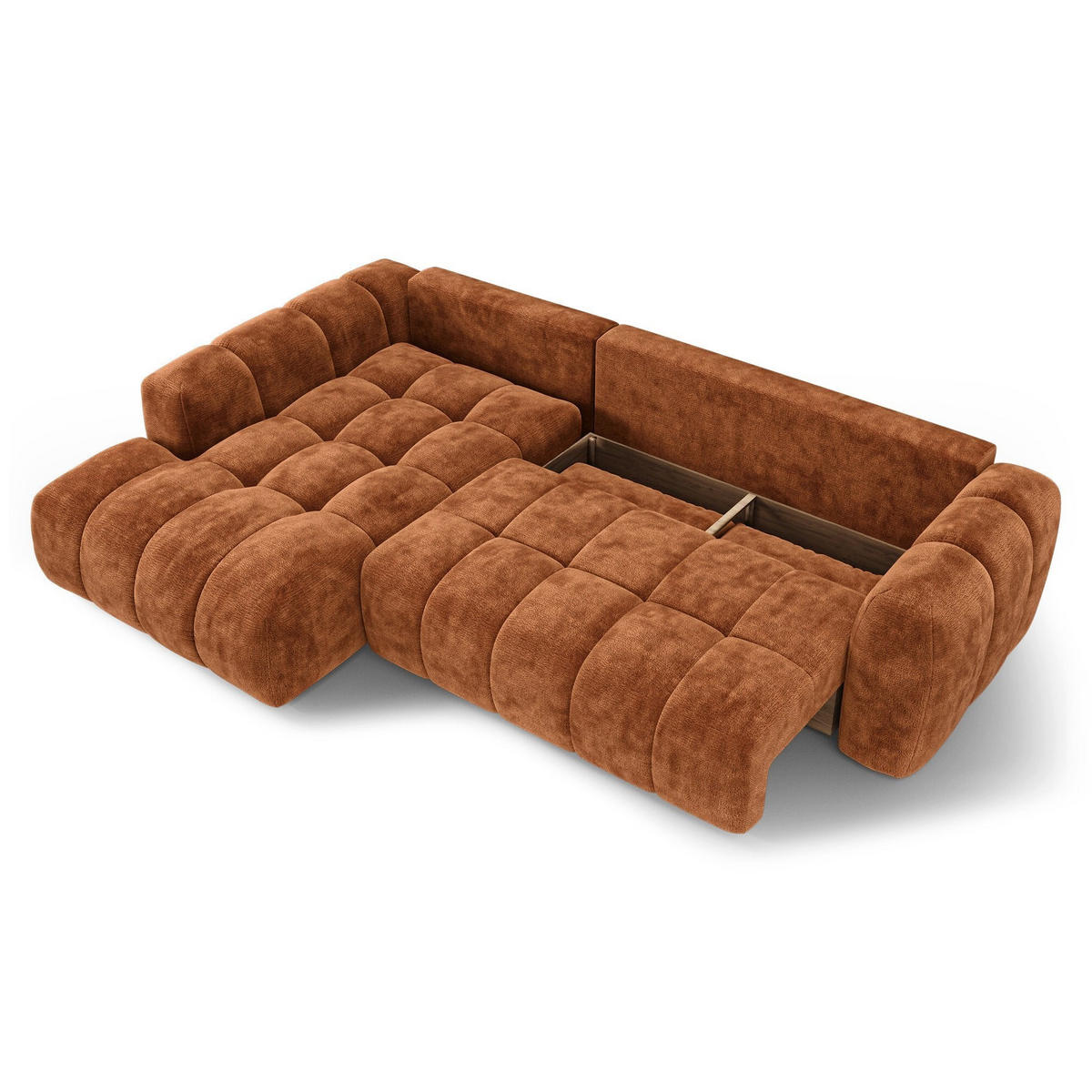 LINKSECK-SCHLAFSOFA mit Stauraum SKY Geprägter Samt Terrakotta 310cm - Dunkelorange/Terracotta, Textil (310/180cm) - Premium Interiors