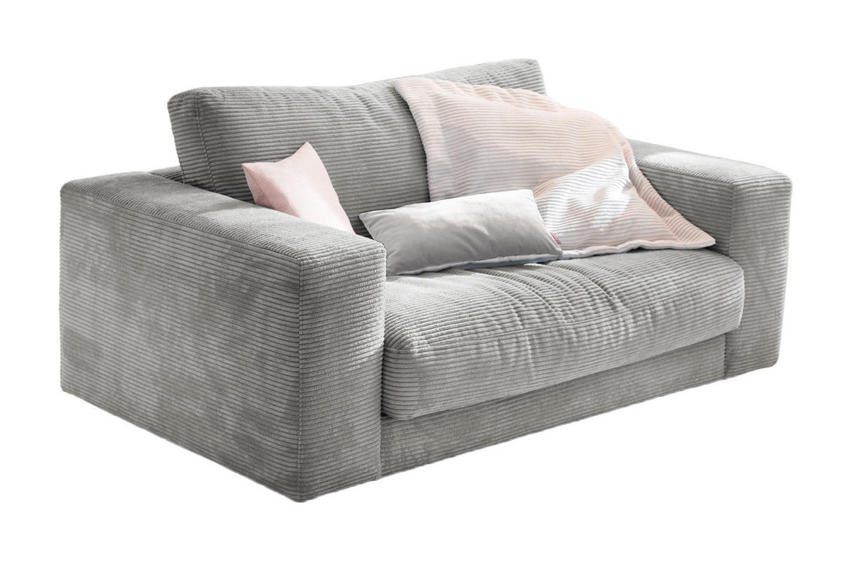 LOVESEAT MADELINE Hellgrau Cord - Hellgrau/Schwarz, Kunststoff/Textil (170/86/127cm) - KAWOLA