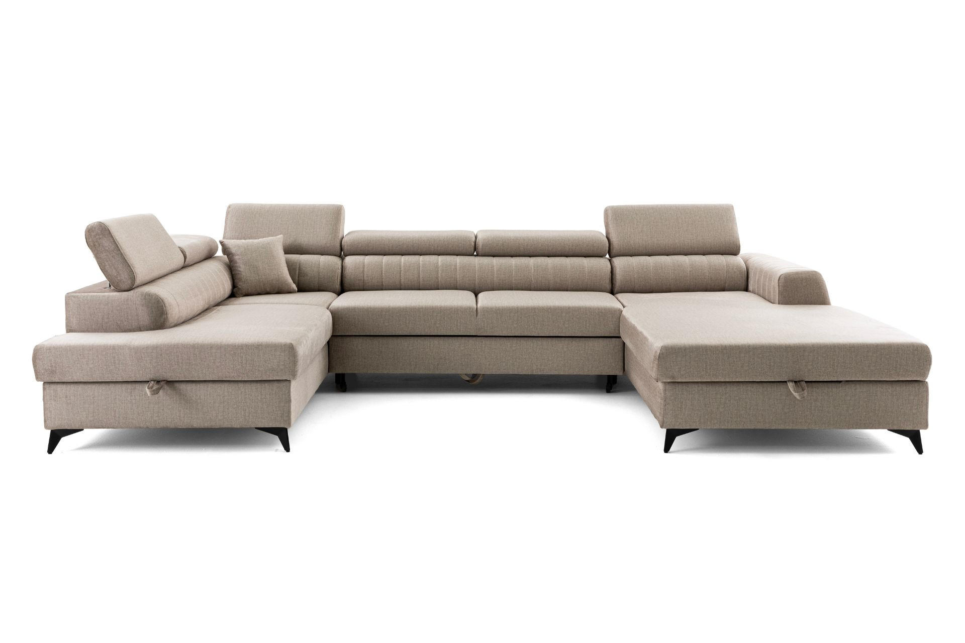 ECKSOFA U-Form PIERO U Links mit Schlaffunktion 125x260 Velours Beige - Beige/Schwarz, Holz/Textil (350/90/203cm) - Muffo