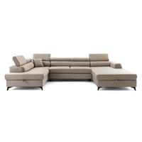 ECKSOFA U-Form PIERO U Links mit Schlaffunktion 125x260 Velours Beige - Beige/Schwarz, Holz/Textil (350/90/203cm) - Muffo
