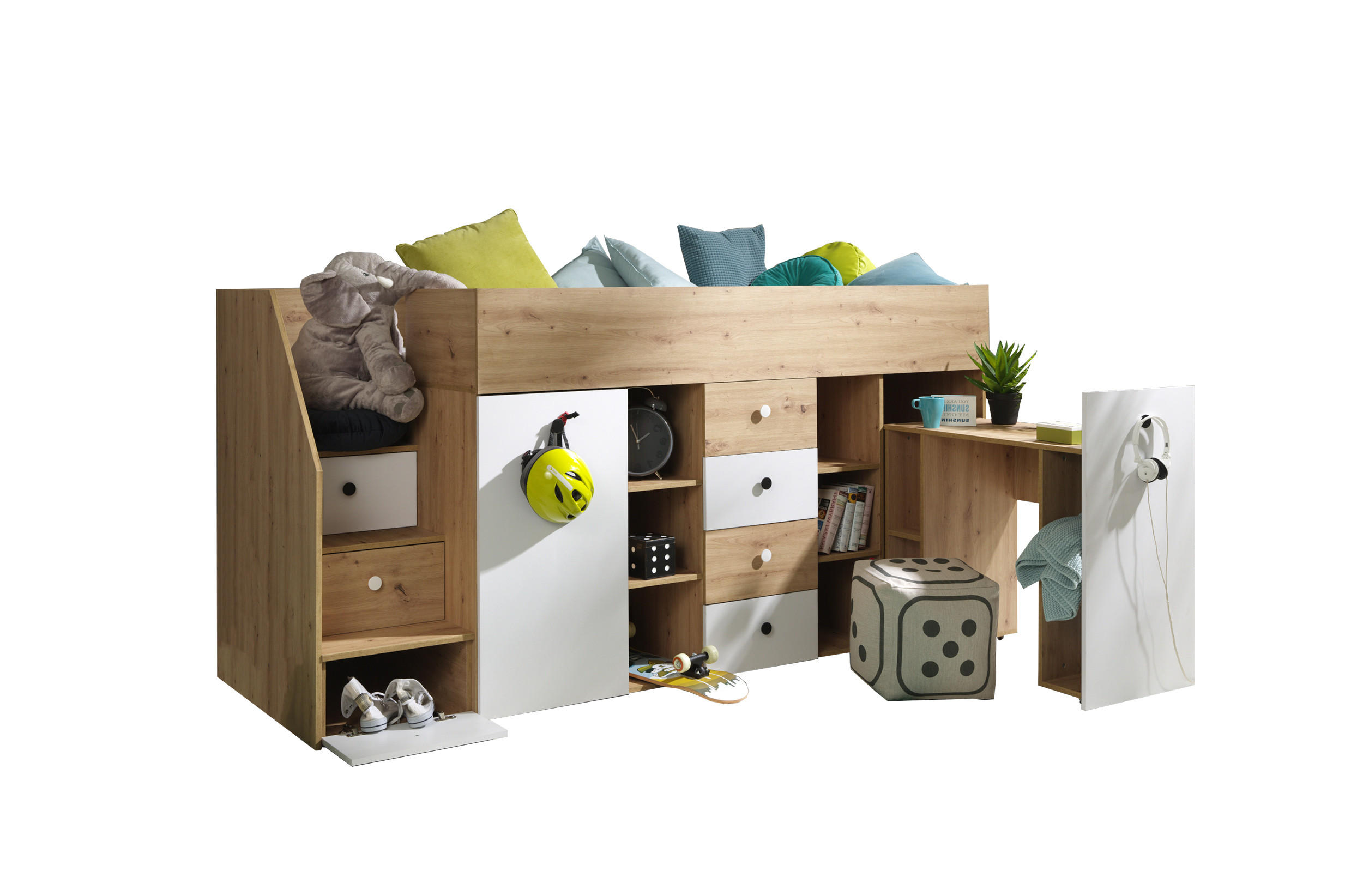 HOCHBETT Smart Artisan Eiche / weiß 93 / 248 / 123cm - Braun/Weiß, Holz/Holzwerkstoff (90/200cm) - Feldmann-Wohnen