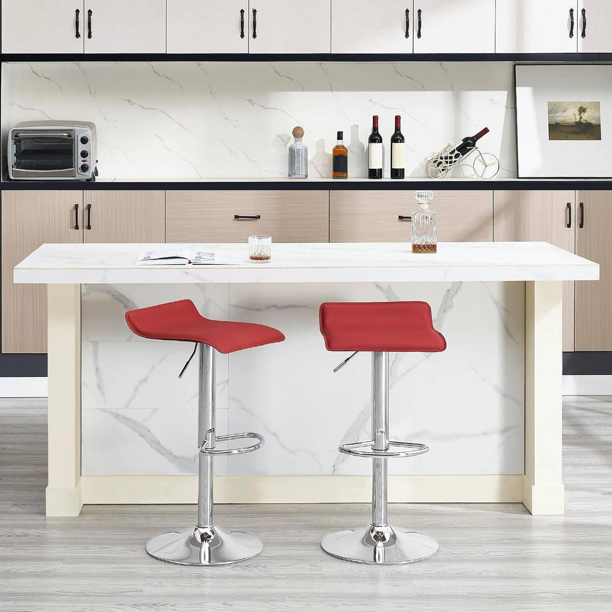 BARHOCKER 2er Set, Höhenverstellbarer, aus Kunstleder Metall - Bordeaux, Metall (38.5/84/39.5cm) - Woltu