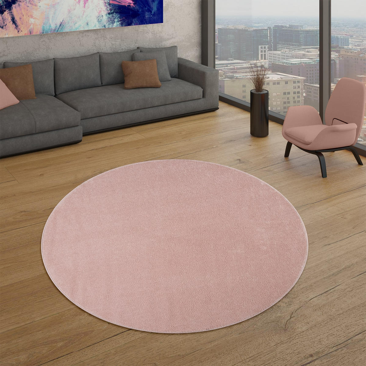 FLACHWEBETEPPICH Rosa Ø 120 cm - Rosa, Kunststoff (120/120cm) - TT Home