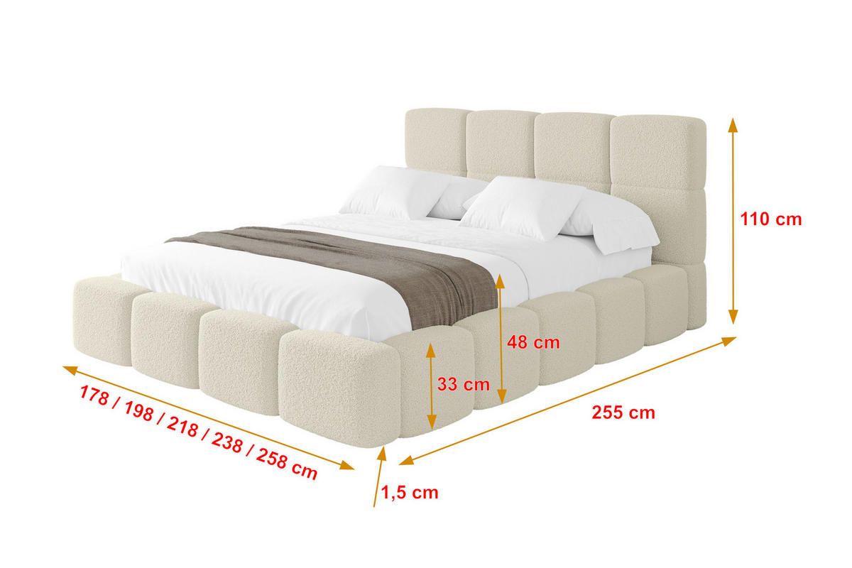 POLSTERBETT mit Bettkasten und Lattenrost mit Kopfteil, Boxbett ohne Matratze, mit Stauraum - NATA 160x200 Beige - Beige, Holzwerkstoff/Textil (160/200cm) - ALTDECOR