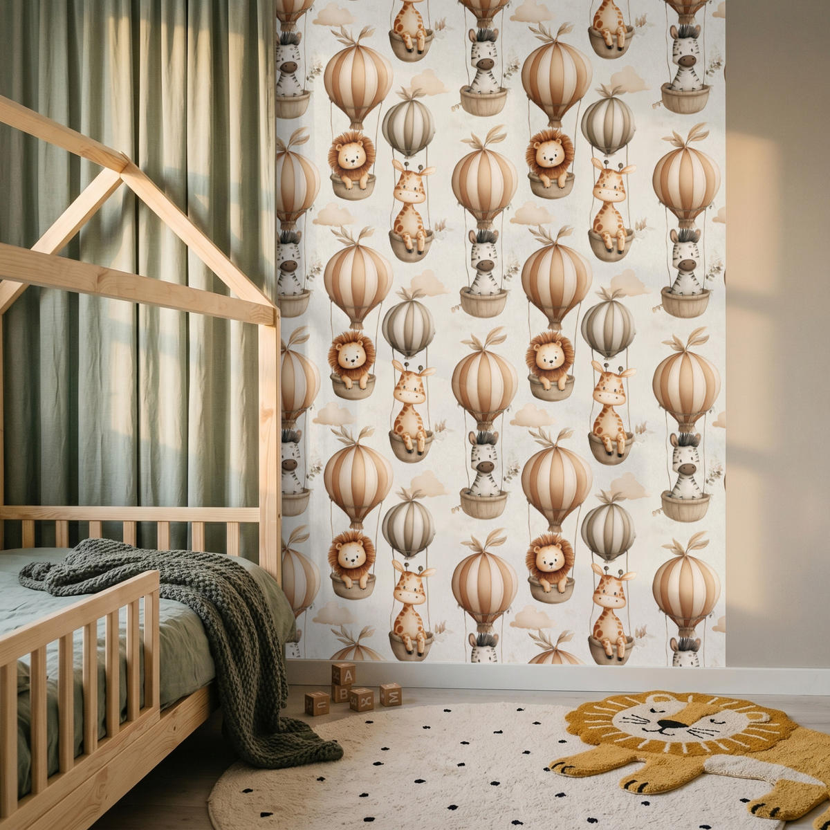 KINDERTAPETE - Safari - Heißluftballons - Taupe - 160x220 cm - Beige, Papier (160/220cm) - OnlyWow