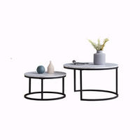 COUCHTISCH-SET Weiß Marmoroptik mit Metallgestell - Schwarz, Metall (80/45/80cm)